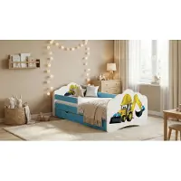 Happy Babies Kinderbett Mobi - Mit Matratze & Schublade und Rausfallschutz, 80x160, Mädchen Kinderbetten & Jugendbett Jungen Kids Bed ( nr 32)