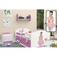 Happy Babies Kinderbett - mit Rausfallschutz Junge 140x70 Bett für Kinderzimmer mit Schublade & Matratze Einzelbett für Kinder Kinder Eigene Grafik
