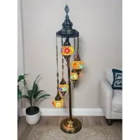 Halay Türkische Stehlampe mit 5 handgefertigten Mosaik-Glaskugeln – Multicolor Wohnzimmerlampe, 120 cm hoch