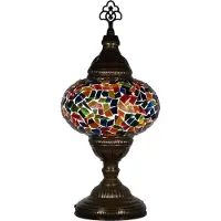 Halay Ostere Mozaik Tischlampe (Türkische Lampe) Ø 13 cm, handgefertigt, 36 cm hoch, warmes Licht, Messingbeschläge