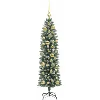 vidaXL Künstlicher schlanker Weihnachtsbaum Grün und Weiß 120 cm