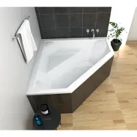 ECOLAM Badewanne Eckbadewanne IRMA 140 x 140 cm + Styropor Wannenträger befliesbar Eckwanne Acrylwanne Füße Ablaufgarnitur Viega GRATIS