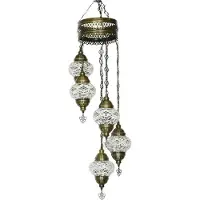 Halay Oosterse Mosaik-Hängelampe, transparent, Höhe 97 cm, Breite 20 cm, Durchmesser 13,5 cm, E14 Fassung, Kupfer