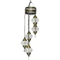 Halay Oosterse Mosaik-Hängelampe in Weiß/Transparent, Höhe 97 cm, Breite 20 cm, Durchmesser 13,5 cm, E14 Fassung