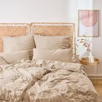 Everbrent Blumtal Musselin Bettwäsche 135x200 cm im 4er Set - 2x Bettbezug 135 x 200 + 2x Kissenbezug 40x80 Taupe