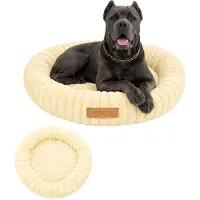 Dogeste Donut Hundebett 90 cm rund für große Hunde, flauschiges Hundekissen, waschbar, rutschfester Boden