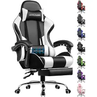 GTPLAYER Bürostuhl Gaming Stuhl Massage Gaming Sessel Ergonomischer Gamer Stuhl mit Fußstütze, Kopfstütze Massage-Lendenkissen, Gepolstert Gaming Chair, Drehsessel