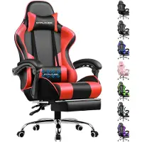 GTPLAYER Gaming-Stuhl Schreibtischstuhl, Ergonomischer Bürostuhl Mit Massagefunktion und Fußstütze, Gestänge Handlauf, Fußkreuz aus Stahl, Rot
