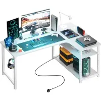 GTPLAYER COMHOMA Schreibtisch Gaming Tisch mit Regal, Eckschreibtisch mit USB-Ladeanschluss und Steckdose, 120cm Computertisch L Form, PC Tisch für Büro, Heimb