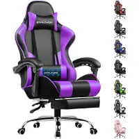 GTPLAYER Gaming-Stuhl Schreibtischstuhl, Ergonomischer Bürostuhl Mit Massagefunktion und Fußstütze, Gestänge Handlauf, Fußkreuz aus Stahl, Violett
