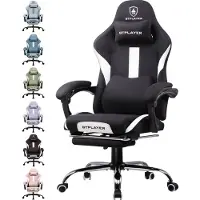 GTPLAYER Gaming Stuhl Ergonomischer Gaming Sessel Schreibtischstuhl mit Stoffoberfläche Atmungsaktiver Bürostuhl Federsitzkissen mit Fußstütze weiß