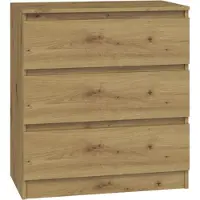 VBChome Kommode mit 3 Schubladen 70 x 40 x 77 cm Eiche Artisan Grifflose Schubladenkommode Mehrzweckschrank für Flur Schlafzimmer Wohnzimmer Kinderzimmer Modern Eiche Artisan