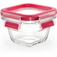 EMSA Clip & Close GLAS Frischhaltedose, Vorratsbehälter, Vorratsdose, Transparent / Rot, 0.18 L, N10413