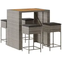 Syfax 5-tlg. Gartenbar-Set mit Kissen Grau Poly Rattan