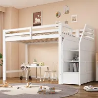 Youjia Hochbett, 90x200cm, Bett mit Lattenrost (ohne Matratze), Geländer, Verstaubare Stufen, Freier Raum zum Verkleiden nach Belieben, EN747