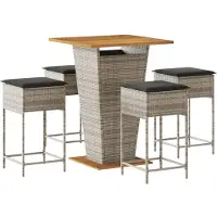 Syfax 5-tlg. Gartenbar-Set mit Kissen Grau Poly Rattan