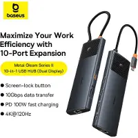 Baseus Metal Gleam II 10-in-1 HDMI USB-A USB-C RJ45 SD/TF Hub - Grau