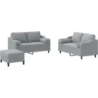 vidaXL 3-tlg. Sofagarnitur mit Kissen Hellgrau Stoff