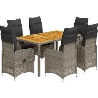 vidaXL 7-tlg. Garten-Bistro-Set mit Kissen Grau Poly Rattan