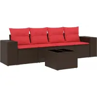 vidaXL 5-teiliges Gartensofa-Set mit Kissen, braun, Polyrattan