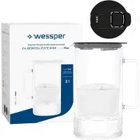 Wessper Glas Wasserfilterkanne Schwarz 2L mit LED Anzeige + 1 Aquamax Filter