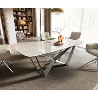 DELIFE Esstisch Edge Boot 200x100 cm Keramik Onyx Champagne Spider Flachstahl Edelstahl Graphit