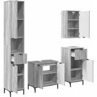 vidaXL Badezimmermöbel-Set mit Tür Graues Sonoma Holzwerkstoff, Metall