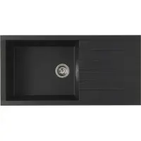 Stradour Einbau Spüle, SMC Schwarz Pailleté, 1 Becken, 100 x 50 cm, Manuelle Ablaufgarnitur, Inkl. Korbventil und Siphon