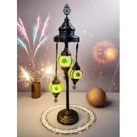 Halay Türkische handgefertigte Tischlampe mit 3 Glaskugeln - Grünes Mosaikglas für stimmungsvolle Beleuchtung