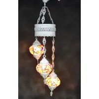 Halay Oosterse Lampe mit 3 bunten Mosaik-Kugeln, ca. 80 cm, stilvolle Deckenleuchte für jedes Interieur