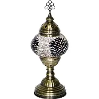 Halay Oosterse Mosaik Tischlampe Braun 30cm hoch, 13,5cm Durchmesser, E14 Fassung, handgefertigt, einzigartiges Design