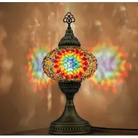 Halay Mozaiek Tischlampe, Handgefertigtes Nachtlicht, Türkisch-Arabische Tiffany Lampe, Marokkanische Dekoration für Schlafzimmer und Büro, Regenbogenfarben