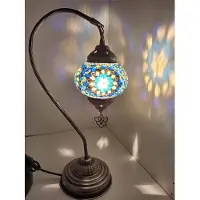 Halay Handgefertigte türkische Tischlampe Bogenmodell blau – orientalische Mosaiklampe, 43 cm hoch, E-14 Fassung