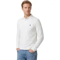 Ralph Lauren für Herren. 710681126001 Langärmeliges weißes Slim Fit Piqué-Poloshirt, weiß (3XL), Lässig, Baumwolle, Langarm