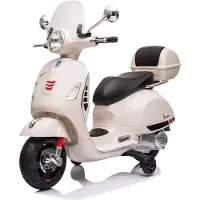 Vrooomy Vespa GT Kinder Elektro Roller 7,2V (3–6 Jahre) – Offiziell Lizenziert, mit Kofferraum, Stützrädern & Ledersitz – Kinder Elektroroller – Weiß