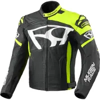 MUGENRACE Aggressore Motorrad Lederjacke, schwarz/weiß/neon-gelb, 58