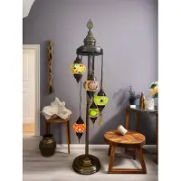 Halay Türkische Stehlampe mit 5 handgefertigten Mosaik-Glaskugeln – Bunte Wohnzimmerlampe – 120 cm hoch
