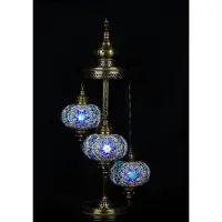 Halay Turkische Vloerlampe - Ostere Vloerlampe - Stehlampe Blau mit 3 Mosaik-Glaskugeln - Handgemacht und Einzigartig