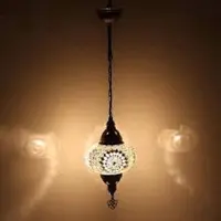 Halay Hanglamp Mozaïek - Handgemachte orientalische Lampe aus Türkei - Marokkanische Lampe - Höhe 53 cm - Weiß