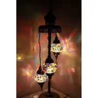 Halay Türkische Mozaik Vloerlampe - Handgemachte Marokkanische Lampe mit 3 Bollen in Multicolor - Authentisch und Einzigartig