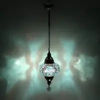 Halay Hanglampe Mozaïek Lampe aus der Türkei, handgefertigt, Ø 13 cm, Höhe 53 cm, E14 LED, blau