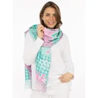 Zwillingsherz Schal "Printclash Smile", Damen, bunt (türkis), Web, Obermaterial: 100% Polyester, Modetücher Schal, mit Fransen, Mustermix und Schriftzug