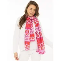 Zwillingsherz Schal "Heartbeat", Damen, pink (rot), Web, Obermaterial: 100% Polyester, Modetücher Schal, mit Schriftzug, Herzmotiv, transparent