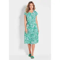 Goldner Sommerkleid "Leinenkleid Ethno, Halbarm", Damen, Gr. 46, N-Gr, grün (grün, gemustert), Obermaterial: 100% Leinen LI., gerade, Sonstiges, Kleider Sommerkleid, Mit Bindegürtel und Taschen