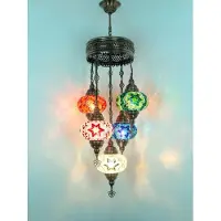 Halay 5-flammige türkische Hängelampe aus Mosaikglas in Multicolor – Orientalische Deckenleuchte mit 5 Glaskugeln