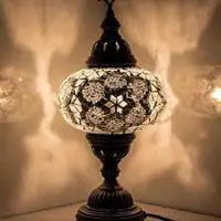 Halay Türkische Tischlampe mit 13 cm Mosaikglas in Weiß - Orientalische Lampe für stimmungsvolles Licht