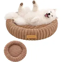 Dogeste Donut Hundebett 60 cm rund, flauschiges Hundekissen, waschbar, rutschfester Boden