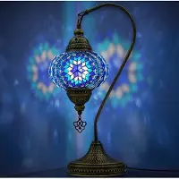 Halay Mozaiek Zwanenhals Lampe, Handgefertigte Nachtlampe im orientalischen Stil, Marokkanische Tischlampe für Schlafzimmer und Wohnzimmer - Blau