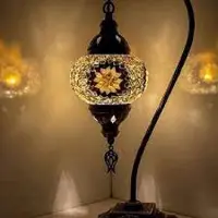 Halay Türkische Tischlampe mit 12 cm Mosaik-Glaskugel in Gelb/Braun – Orientalische Lampe für stimmungsvolles Licht