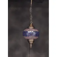 Halay Hanglamp Mozaïek - Handgemachte oosterse Lampe in Blau und Taupe, Höhe 53 cm, einzigartiges Design